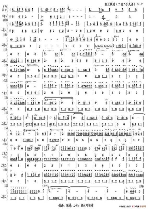 塞上铁骑（二胡与笛子主旋合成谱）