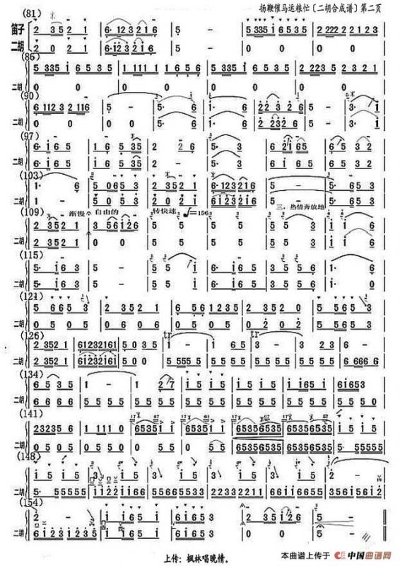 扬鞭催马运粮忙（笛子与二胡主旋合成谱）