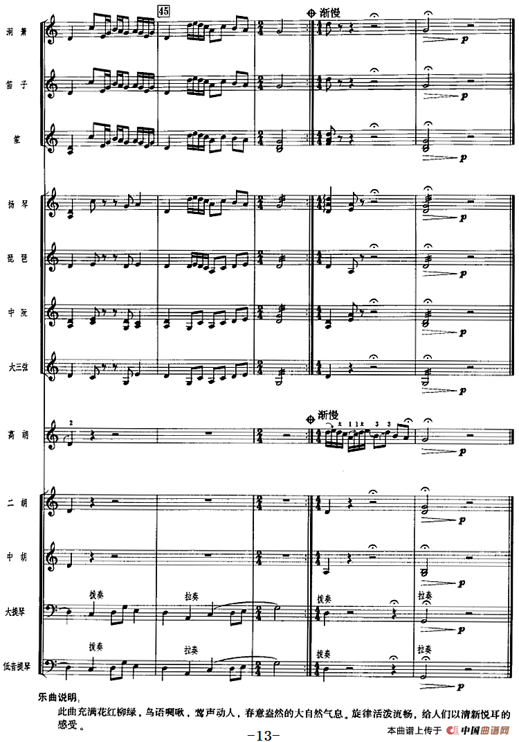 鸟语莺声（广东音乐、高胡+乐队伴奏、五线谱版）