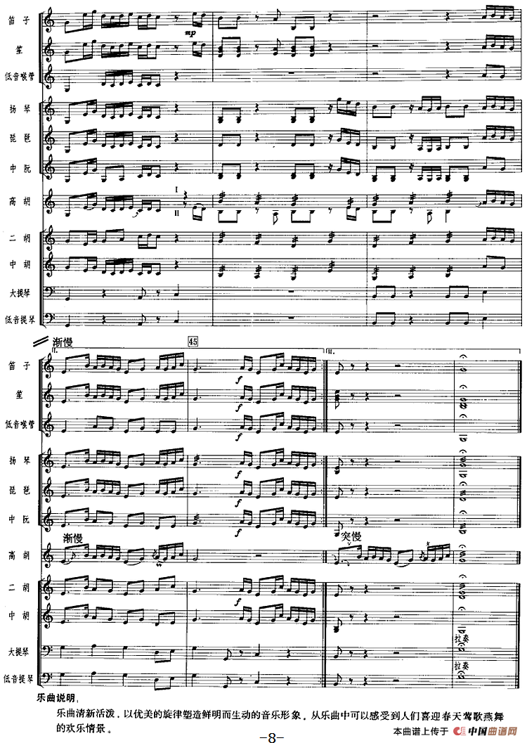 喜迁莺（广东音乐、高胡+乐队伴奏、五线谱版）