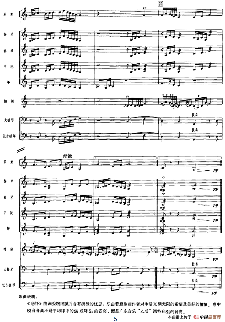 悲怀（广东音乐、椰胡+乐队伴奏、五线谱版）