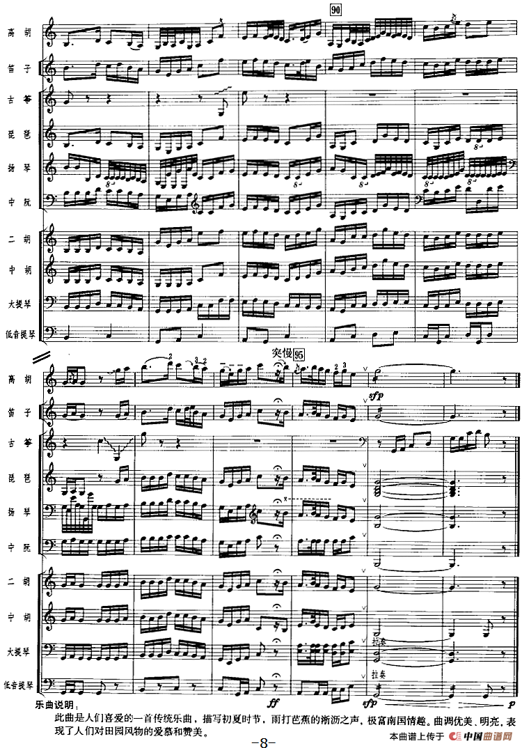 雨打芭蕉（广东音乐、高胡+乐队伴奏、五线谱版）