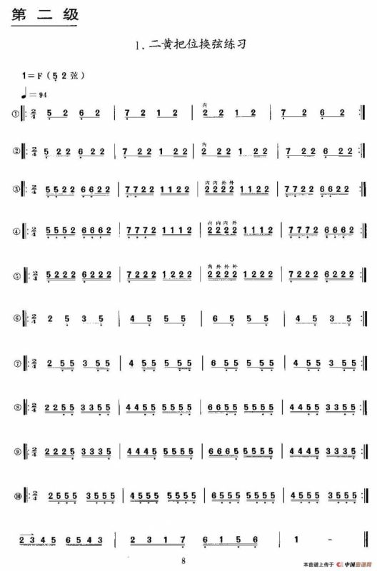 二黄把位换弦练习（京胡）