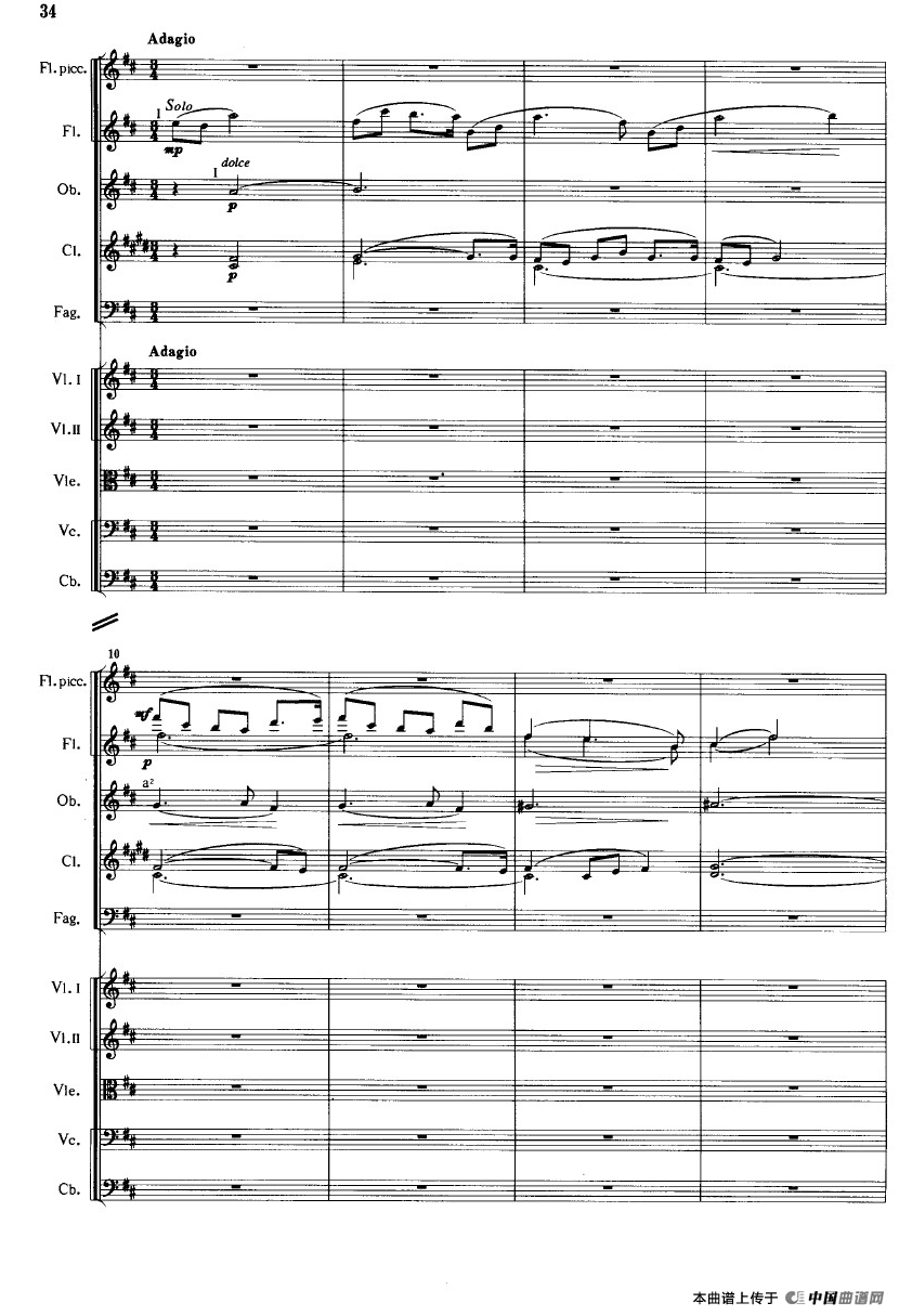 《鱼美人》舞剧音乐组曲：鱼美人和猎人的双人舞（大型管弦乐队总谱）