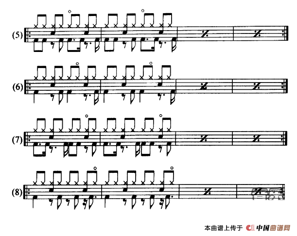 8条架子鼓踩镲的开镲节奏练习曲谱