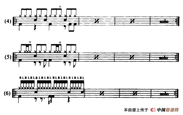 架子鼓12/8慢摇滚节奏型(Slowrock)练习（6条）