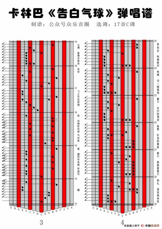 告白气球（17音卡林巴琴谱、弹唱演奏）
