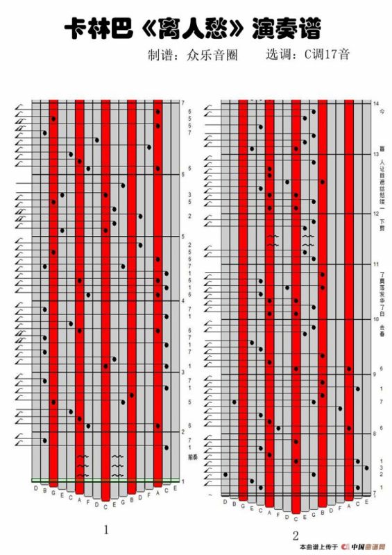 离人愁（17音卡林巴琴谱、弹唱演奏）