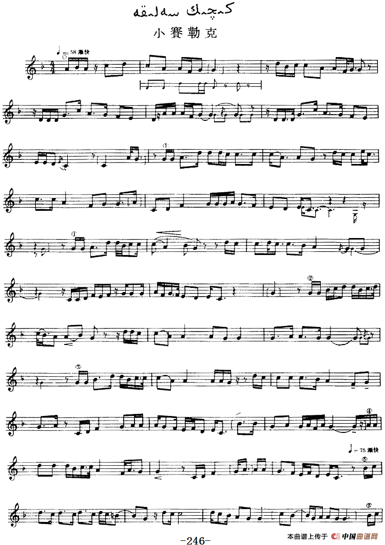 十二木卡姆：Ⅴ 潘吉尕木卡姆 245——254（主旋律谱）