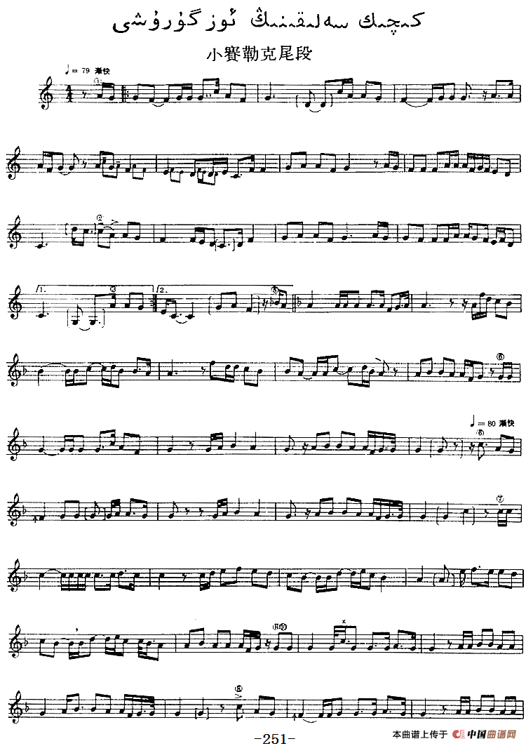 十二木卡姆：Ⅴ 潘吉尕木卡姆 245——254（主旋律谱）