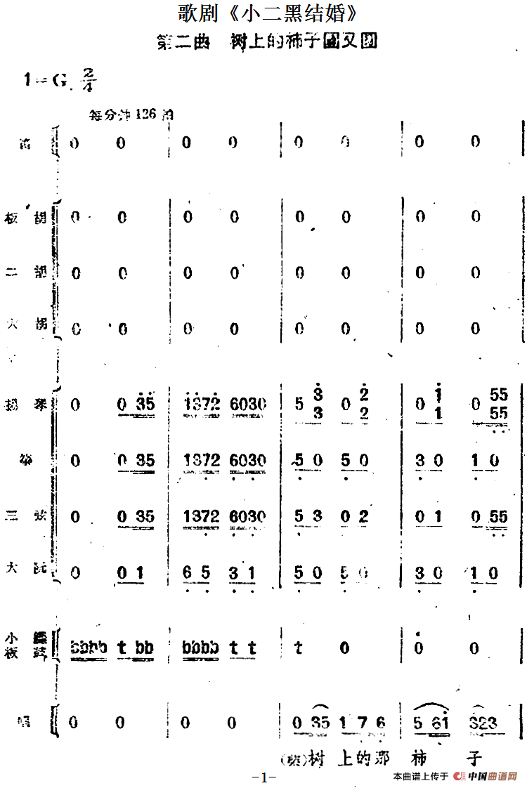 歌剧《小二黑结婚》第二曲 树上的柿子圆又圆（民乐合奏总谱）
