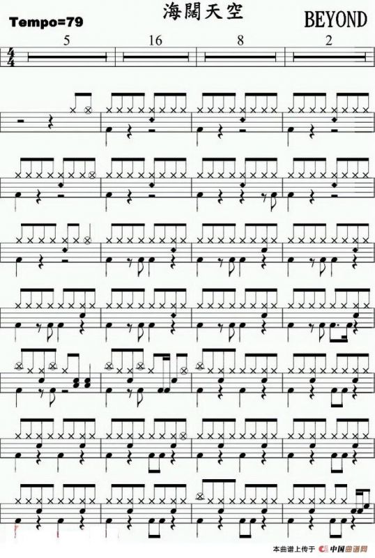 爵士鼓谱：Beyond - 海阔天空
