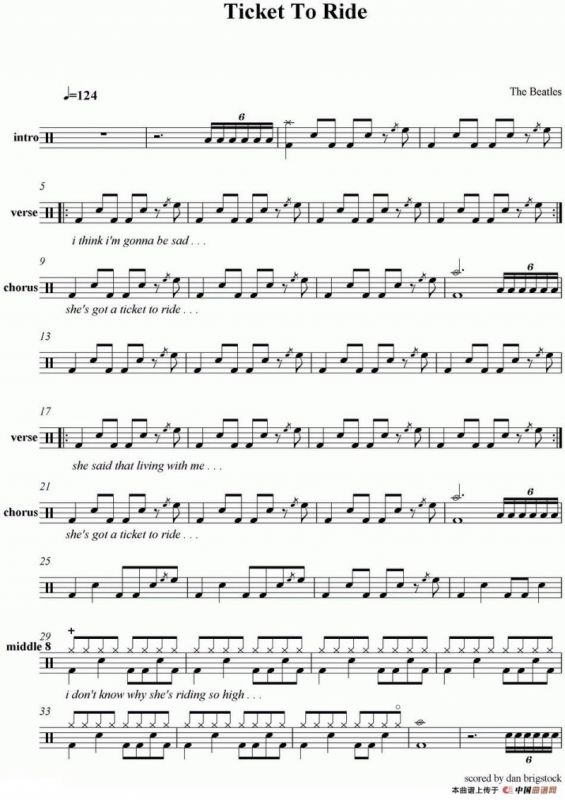爵士鼓谱：The Beatles - Ticket To Ride