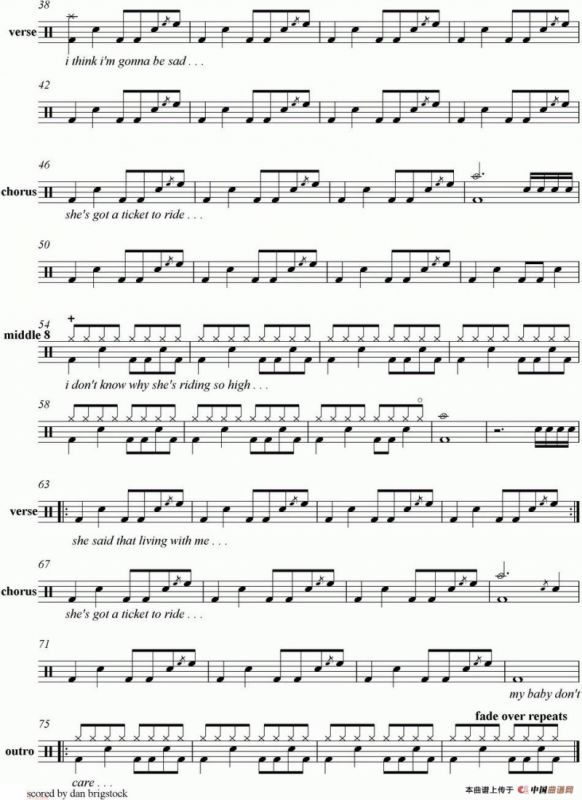 爵士鼓谱：The Beatles - Ticket To Ride