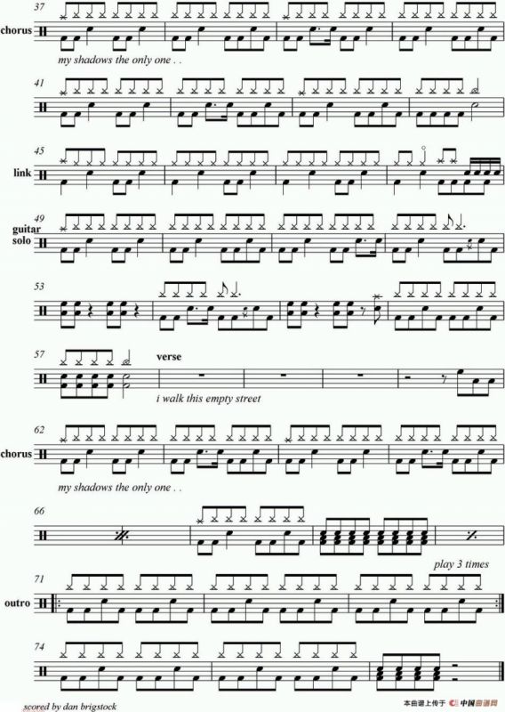 爵士鼓谱：Green Day - Boulevard of Broken Dreams