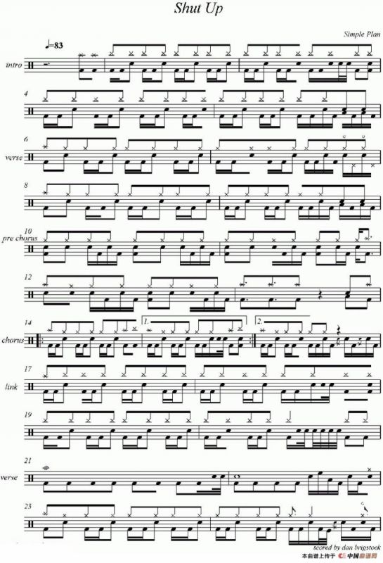 爵士鼓谱： Simple Plan - Shut Up
