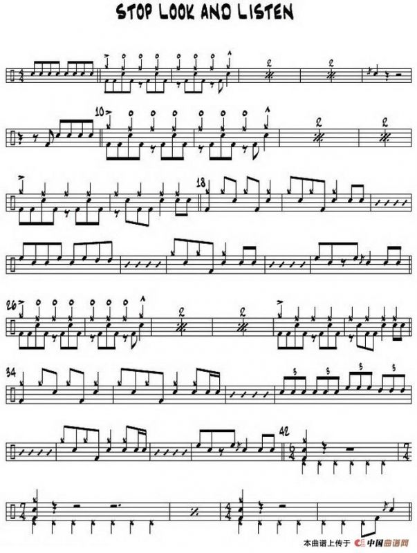 架子鼓谱： Rock - Stop Look And Listen
