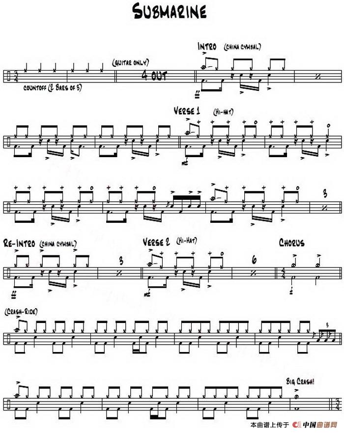 架子鼓谱： Rock - Submarine