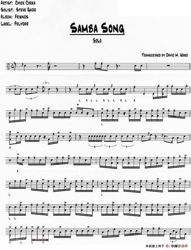 爵士鼓谱：samba song