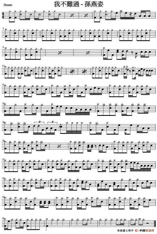 爵士鼓谱：孙燕姿 - 我不难过