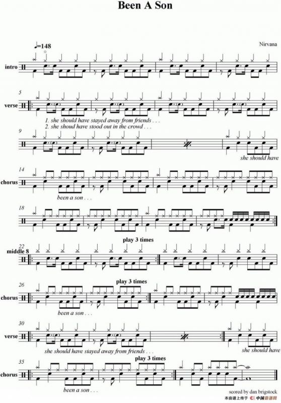 爵士鼓谱：Nirvana - Been A Son