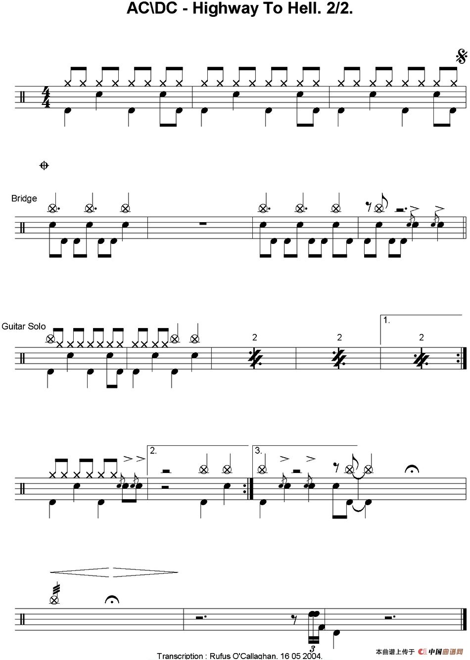 爵士鼓谱：AcDc - Highway to hell