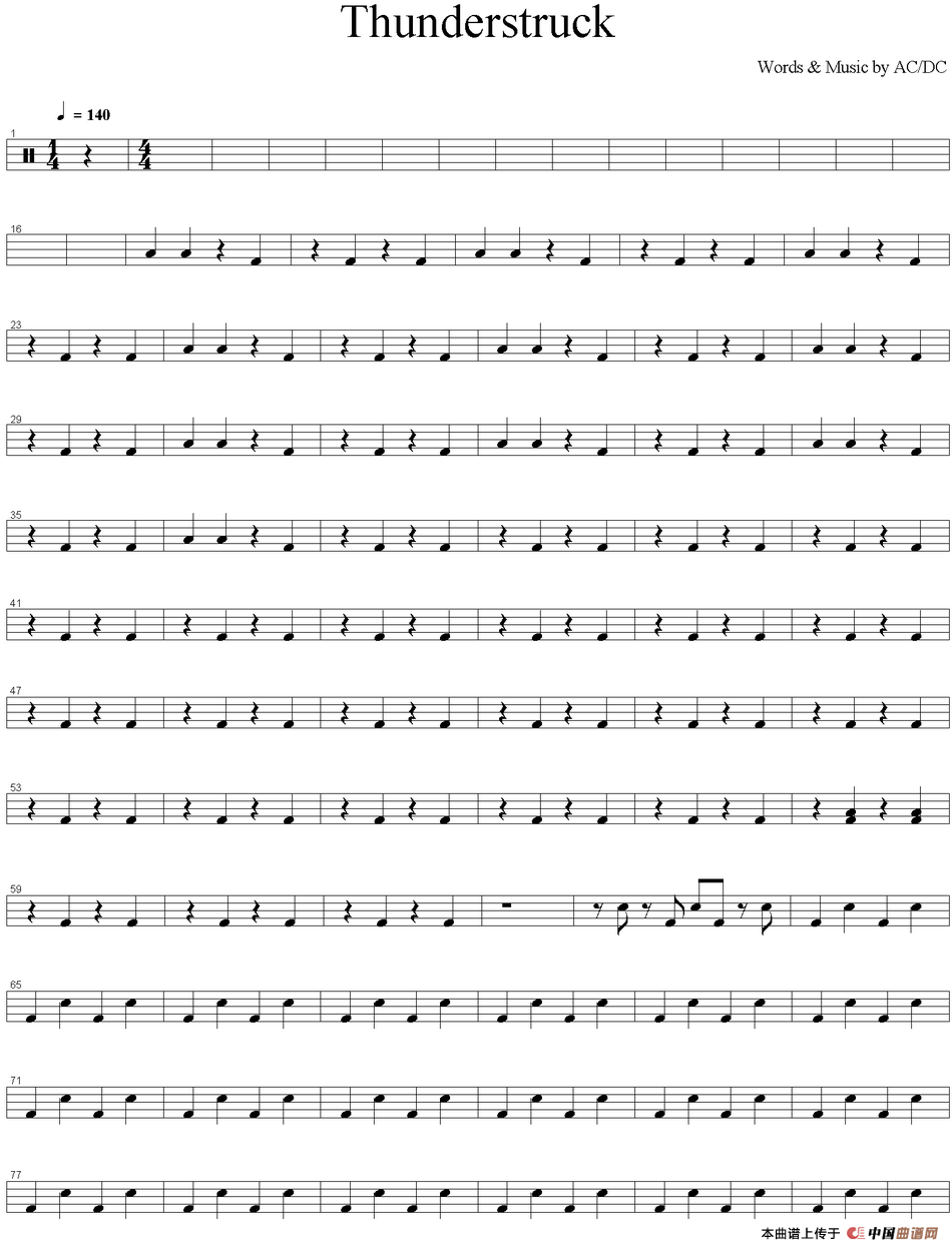 爵士鼓谱：AcDc - Thunderstruck