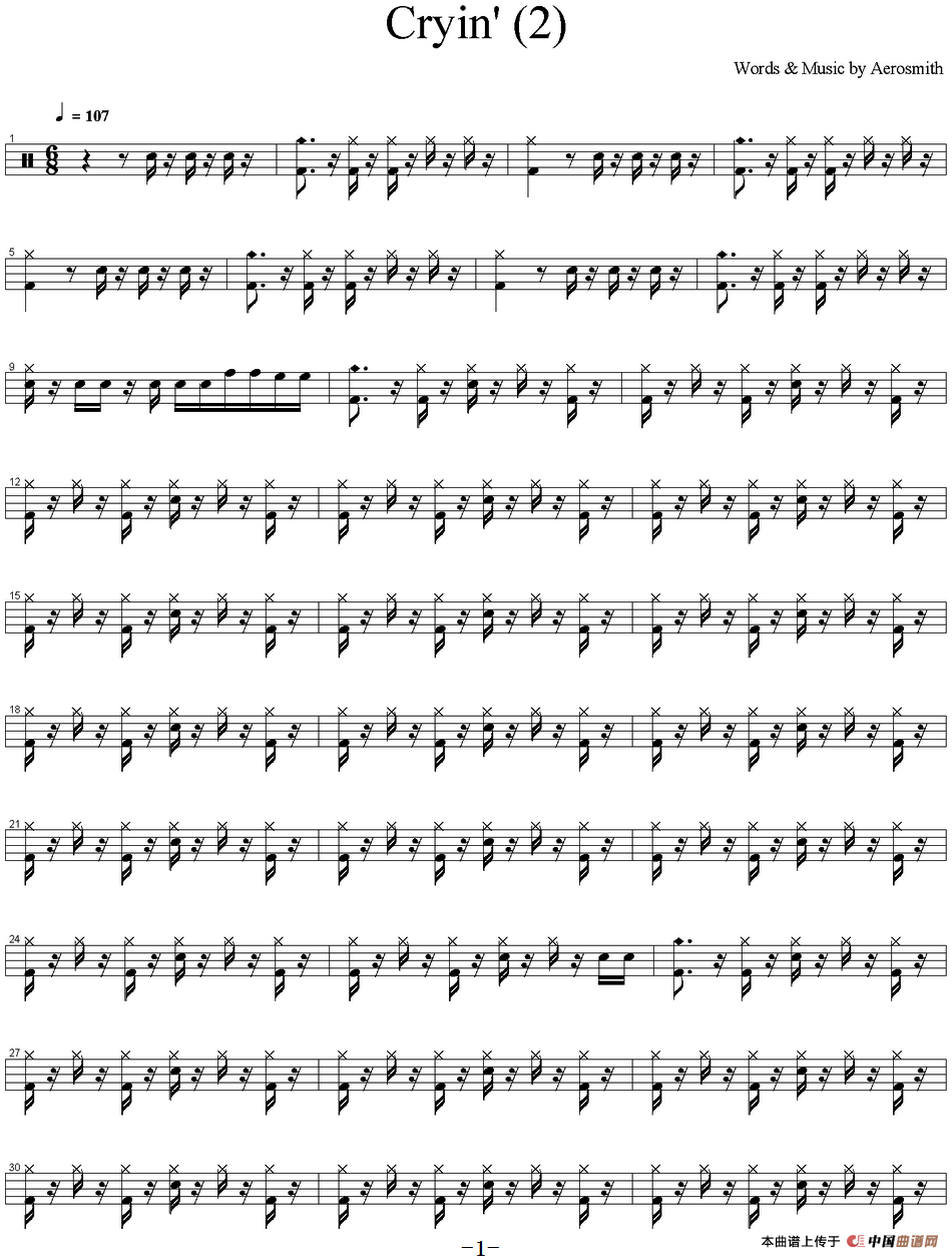 爵士鼓谱：Aerosmith - Cryin