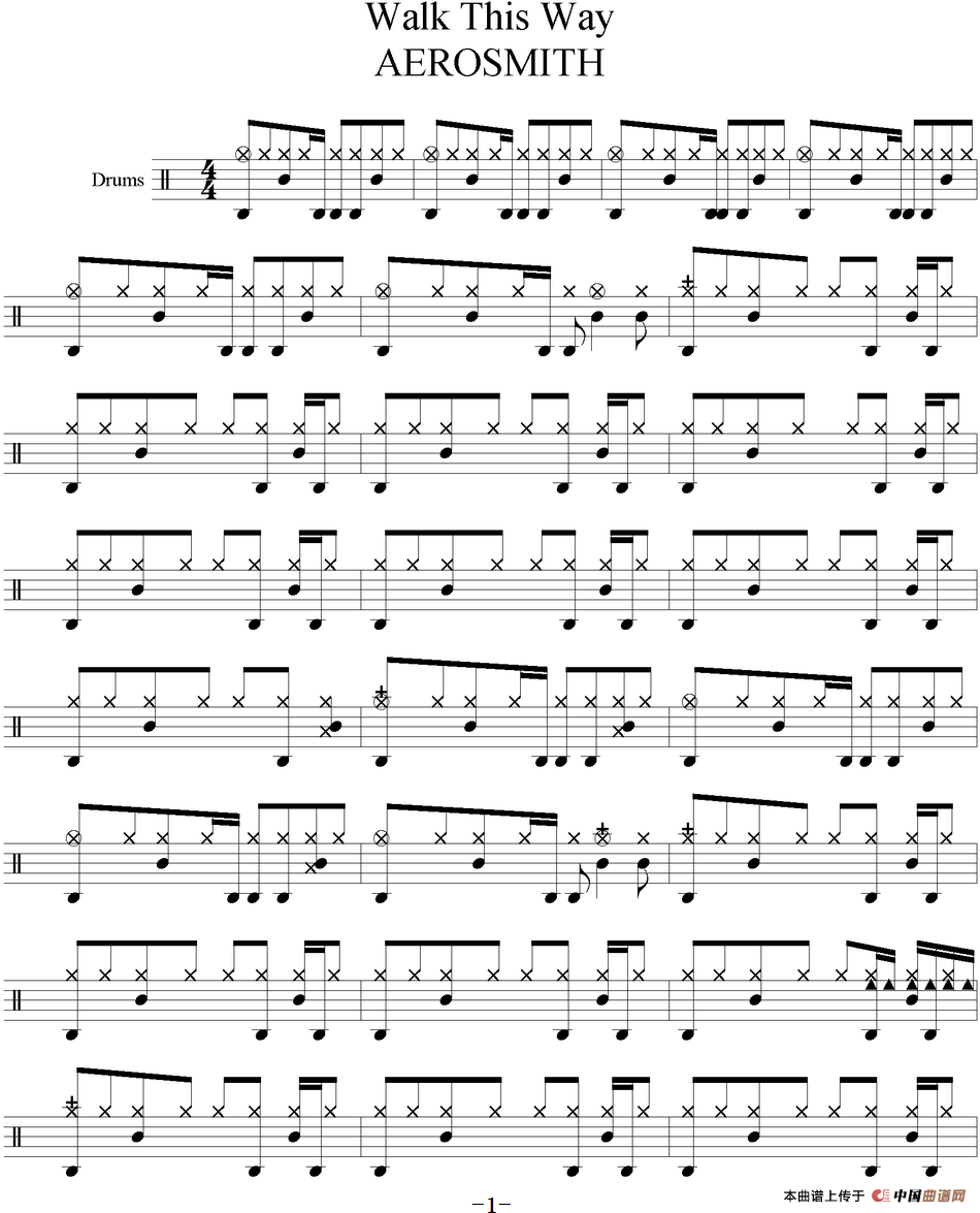 爵士鼓谱：Aerosmith - Walk this way