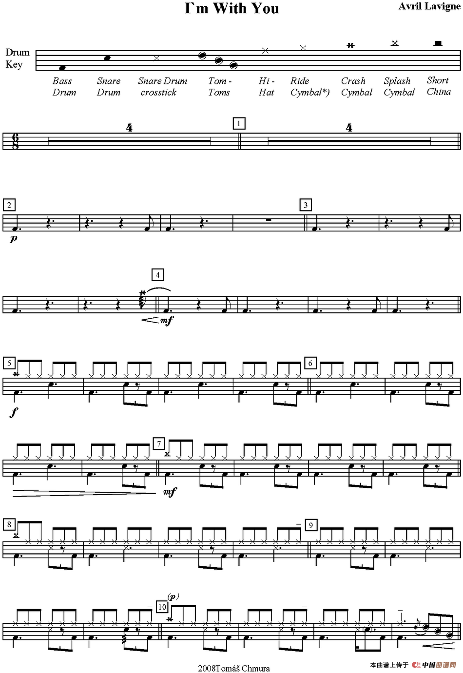 爵士鼓谱：Avril Lavigne - Im with you