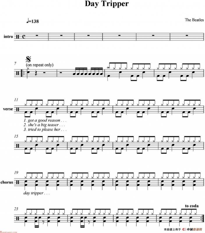 爵士鼓谱：Beatles - Day tripper
