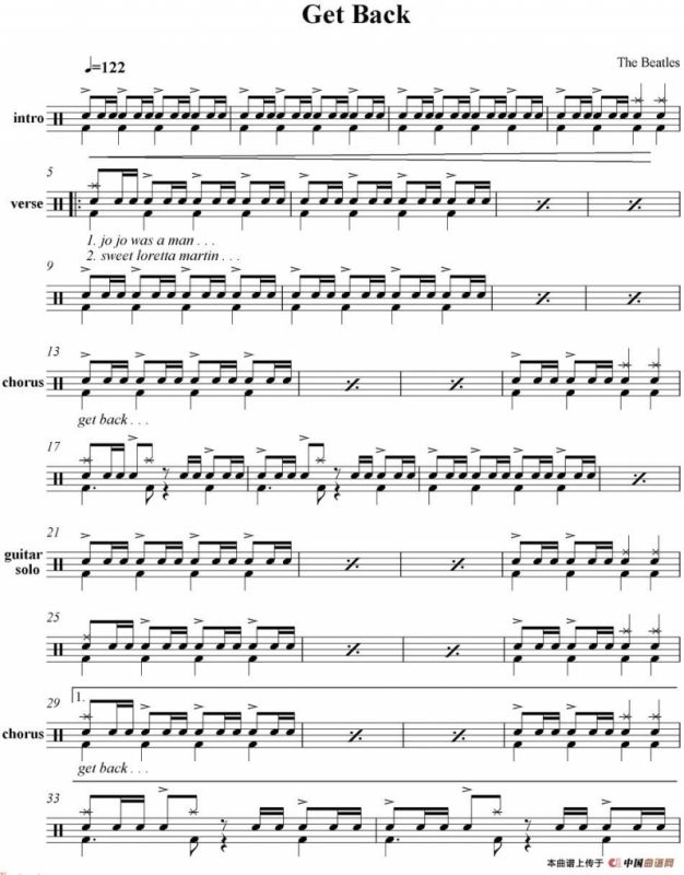 爵士鼓谱：Beatles - Get back