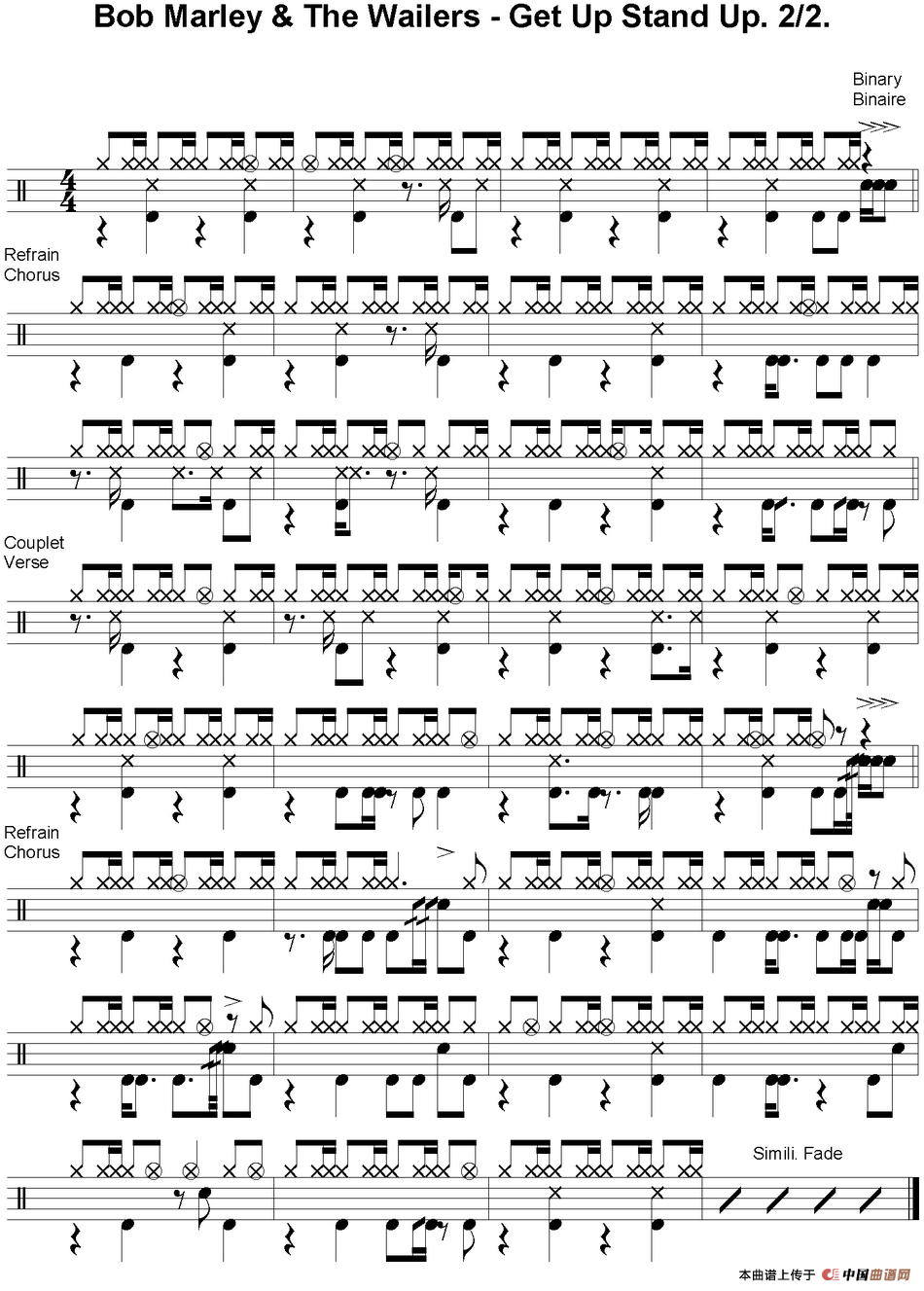 爵士鼓谱：Bob Marley - Get up stand up