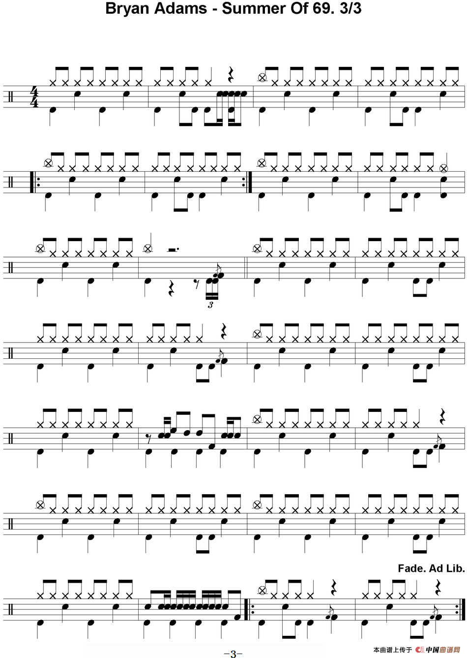爵士鼓谱：Bryan Adams-Summer of 69