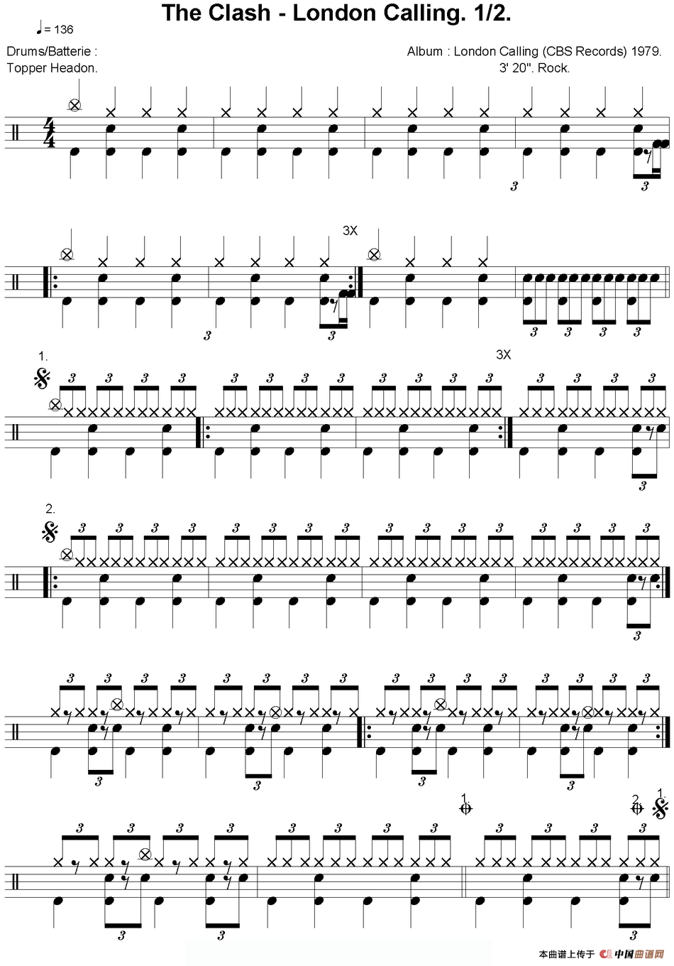 爵士鼓谱：Clash - London calling