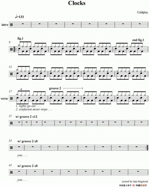 爵士鼓谱：Coldplay - Clocks