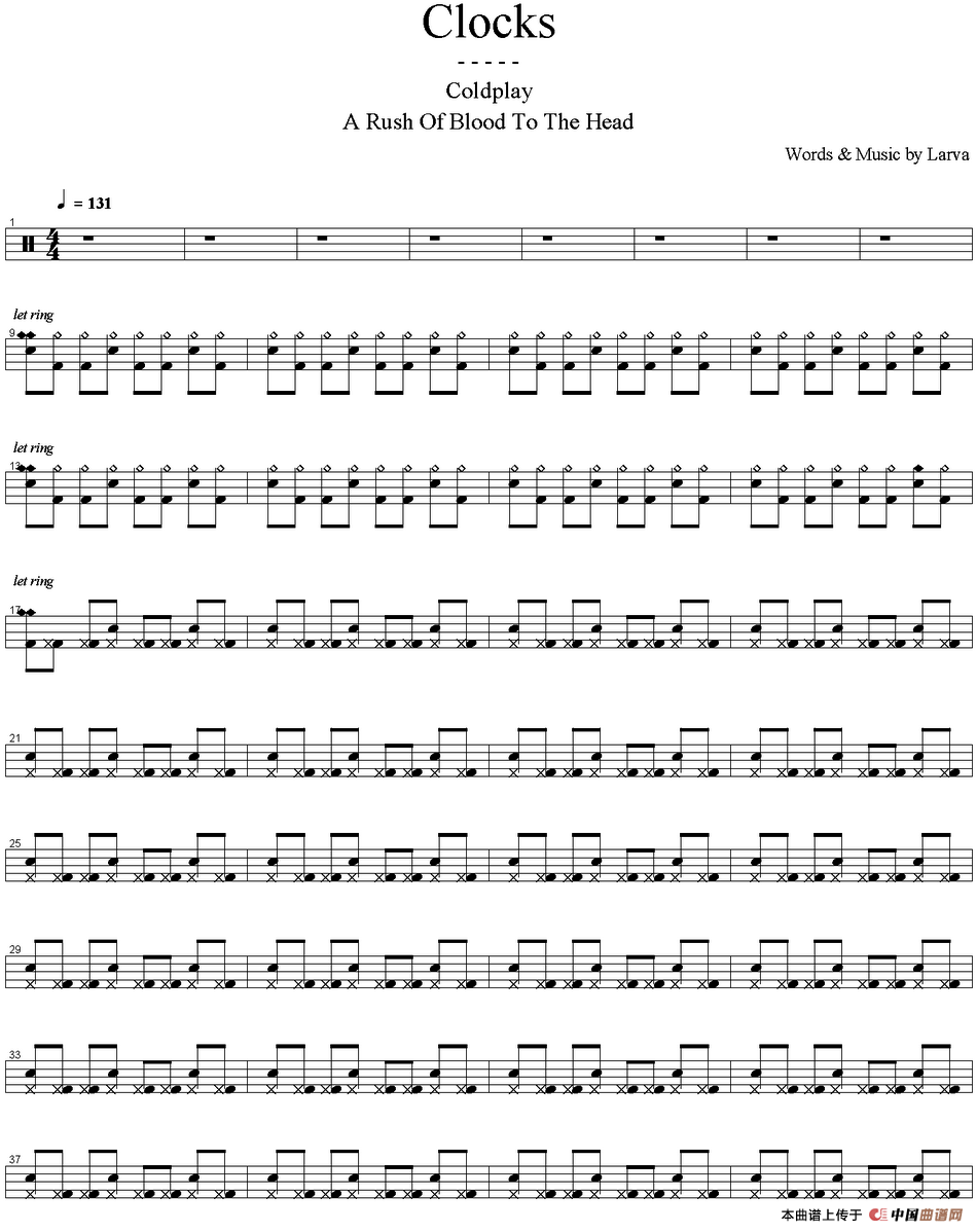 爵士鼓谱：Coldplay - Clocks