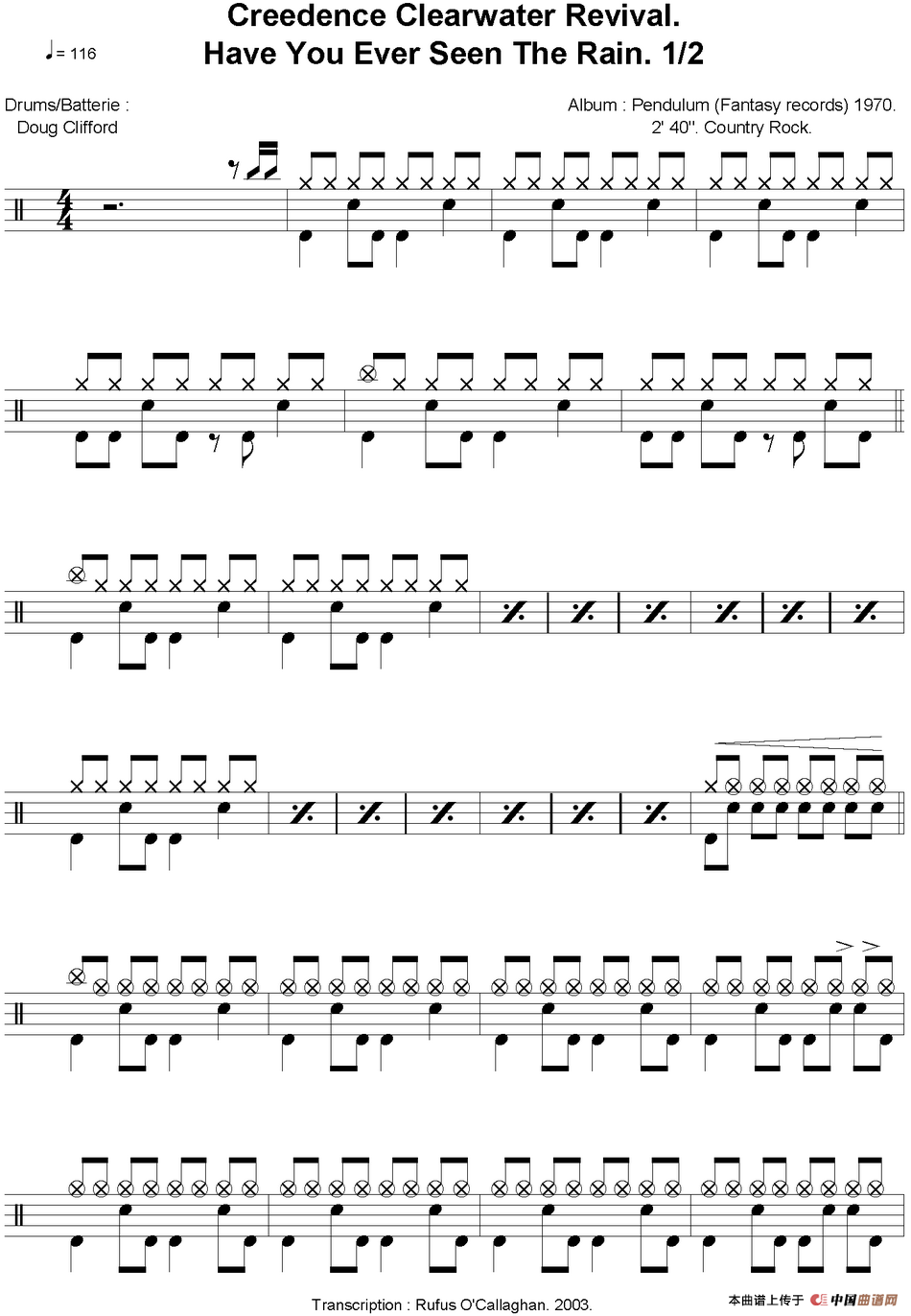 爵士鼓谱：Creedence Clearwater Revival - Have you ever seen the rain
