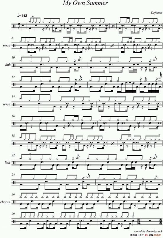 爵士鼓谱：Deftones-My own summer