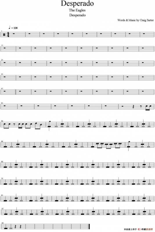 爵士鼓谱：Eagles - Desperado
