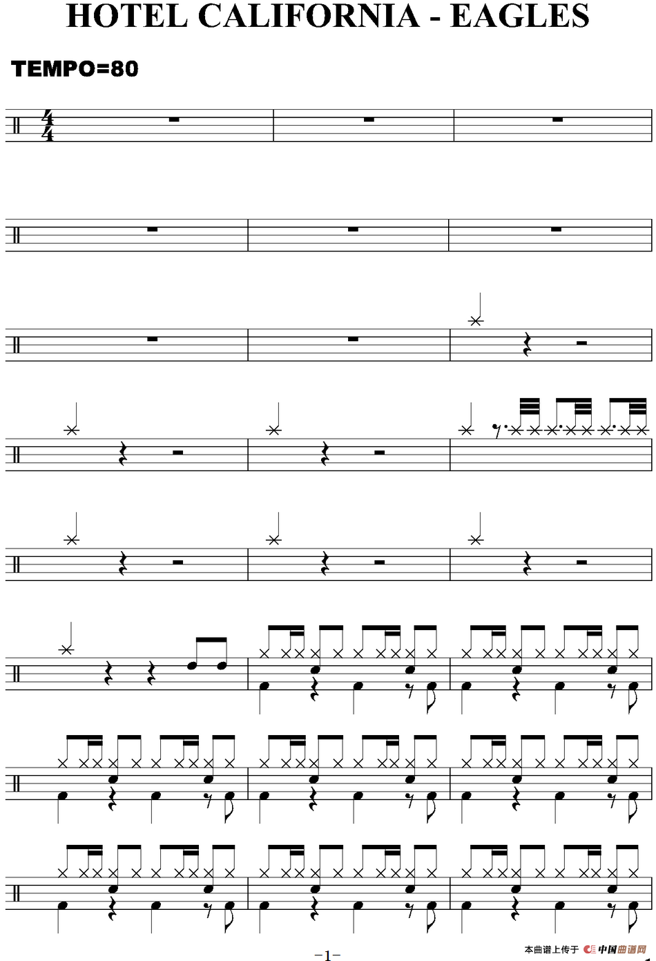 爵士鼓谱：Eagles - Hotel california