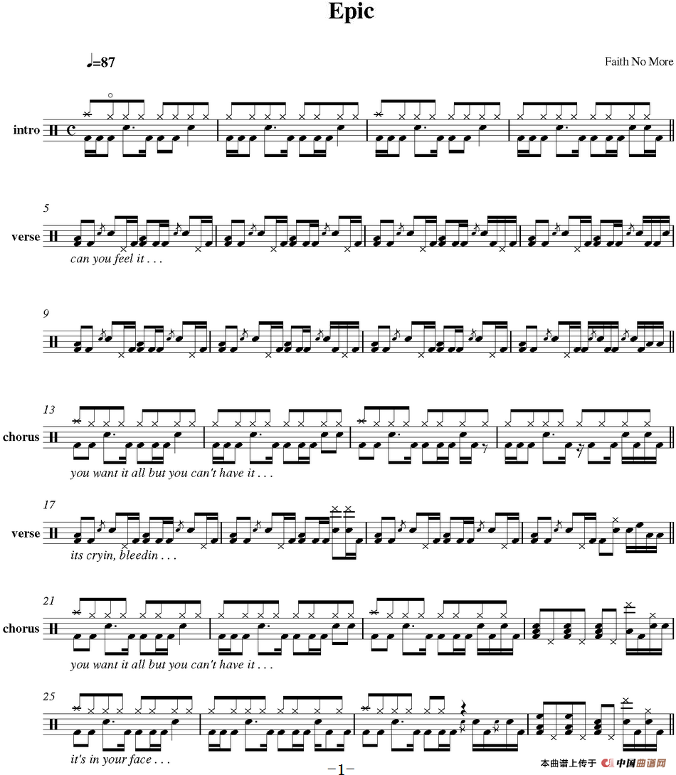 爵士鼓谱：Faith No More - Epic