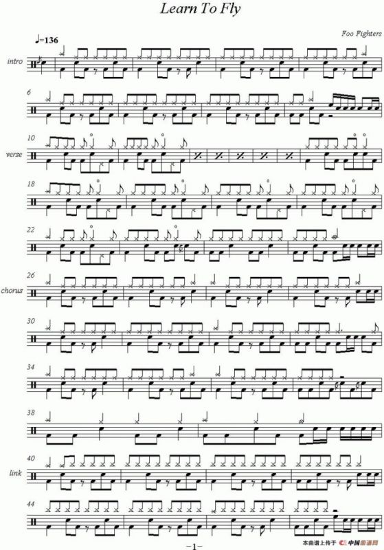 爵士鼓谱：Foo Fighters-Learn to fly