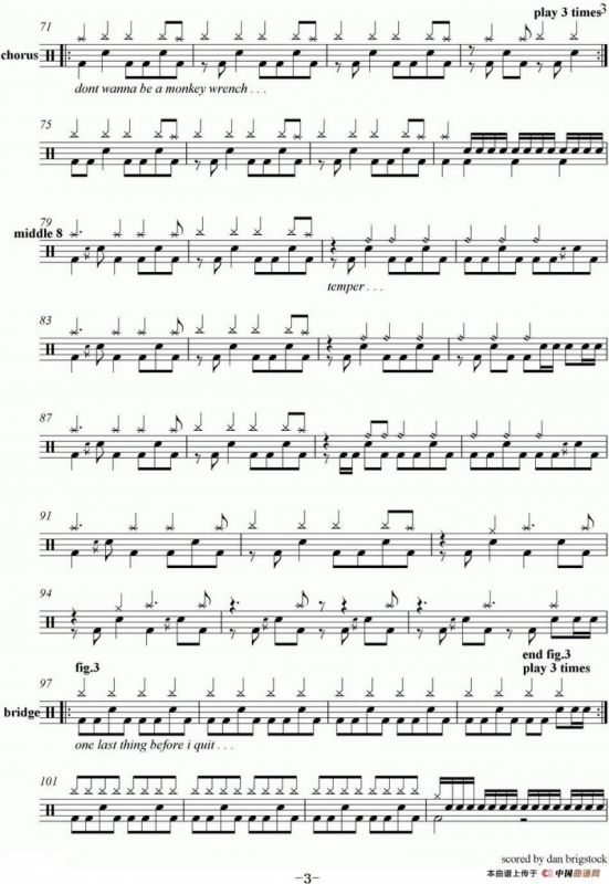 爵士鼓谱：Foo Fighters-Monkey wrench