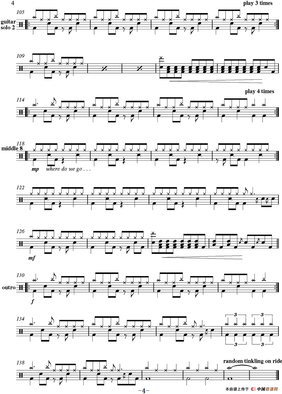 爵士鼓谱：Guns n Roses - Sweet child of mine