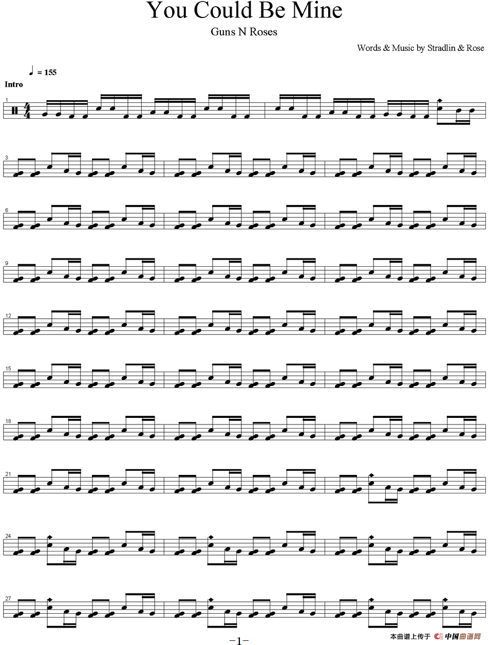爵士鼓谱：Guns n Roses - You could be mine