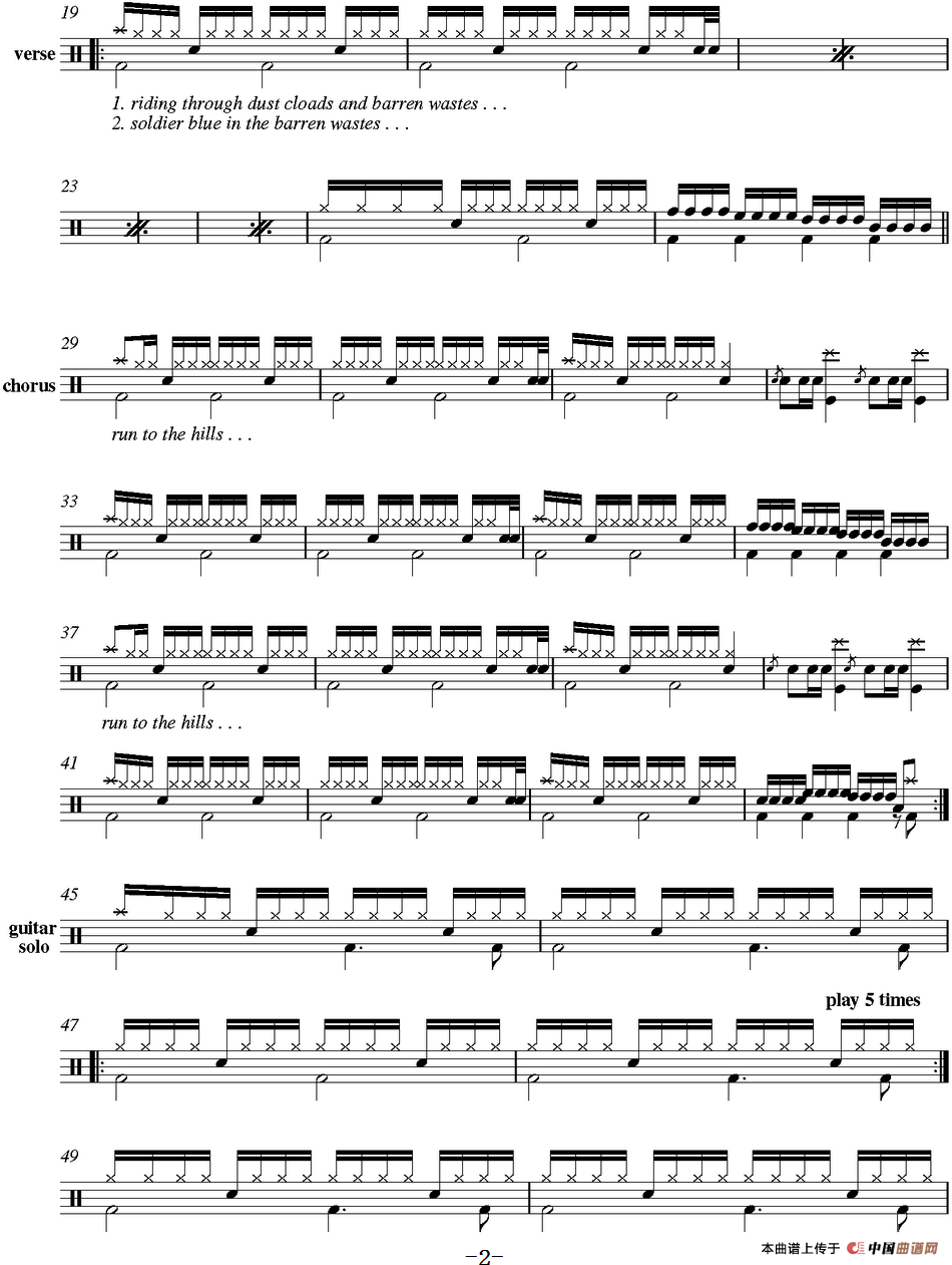 爵士鼓谱：Iron Maiden - Run to the hills