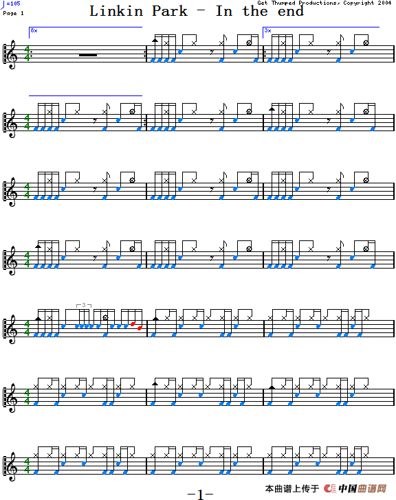 爵士鼓谱：Linkin Park - In the end