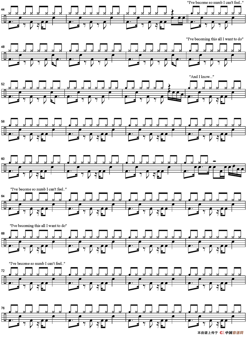 爵士鼓谱：Linkin Park - Numb