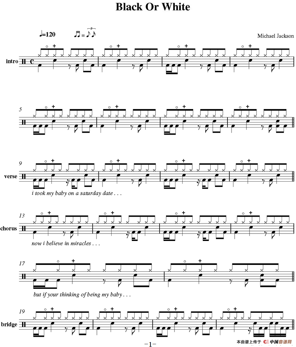 爵士鼓谱：Michael Jackson - Black or white